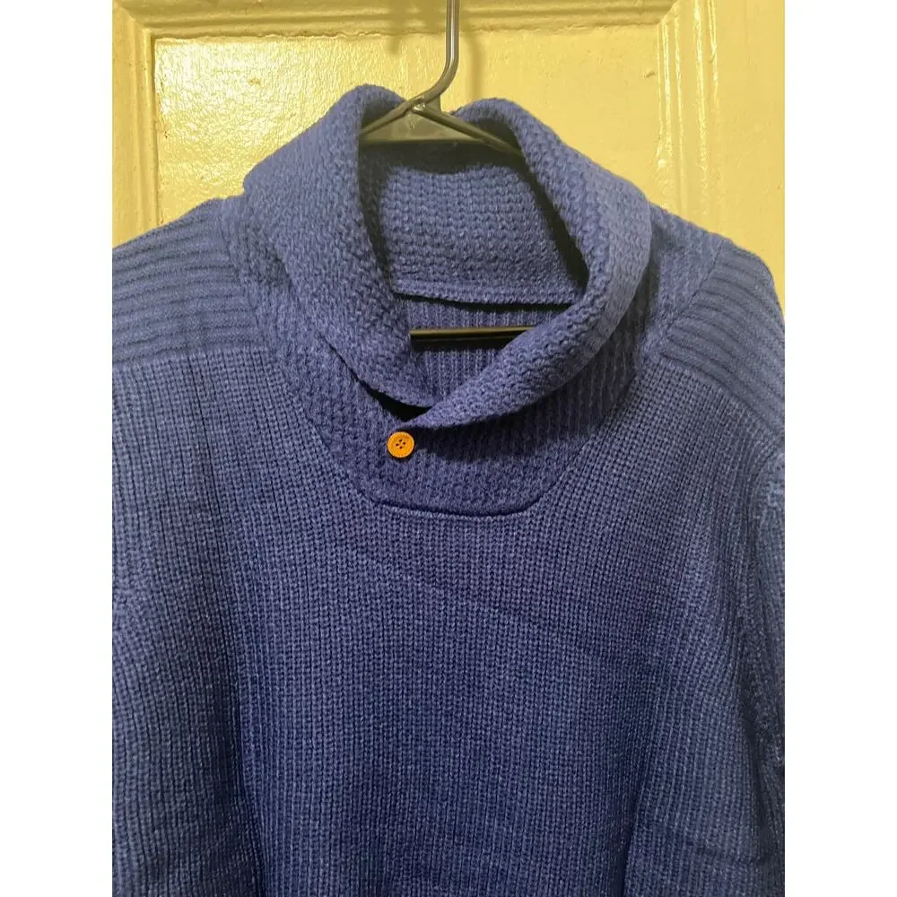 Men's Shawl Collar Knit Ribbed Pullover Sweater Navy NWOT Size L